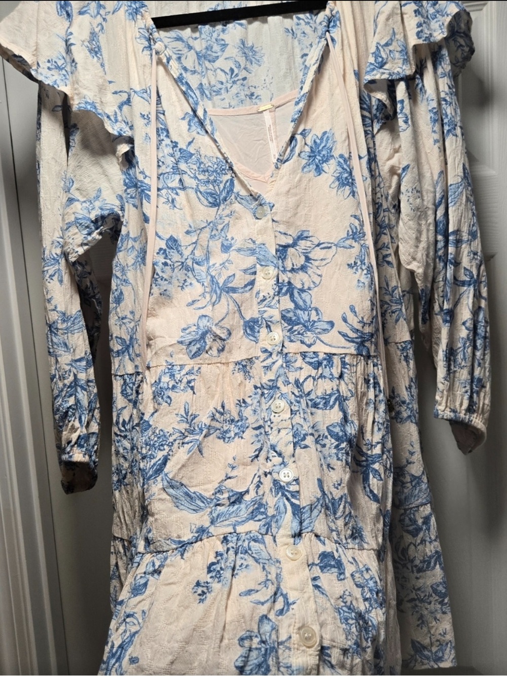 Free People White Mini Dress with Blue Floral Print - Picture 5 of 9